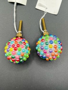 Set of 2 Multicolor Rainbow Resin Bead Glitter Disco Ball Drawer Knobs Pulls